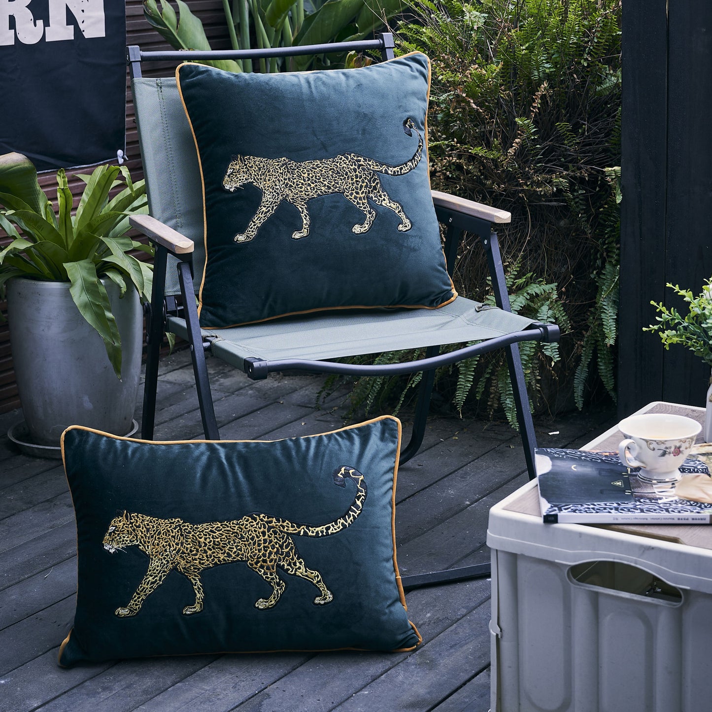 Green Tiger Embroidery Pillow